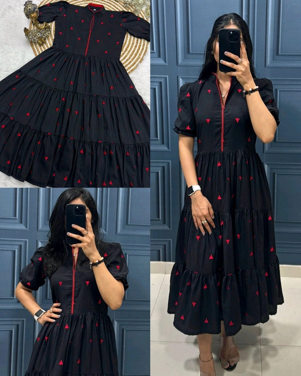 Stylish Heart 3 Layer Pattern Gown - S