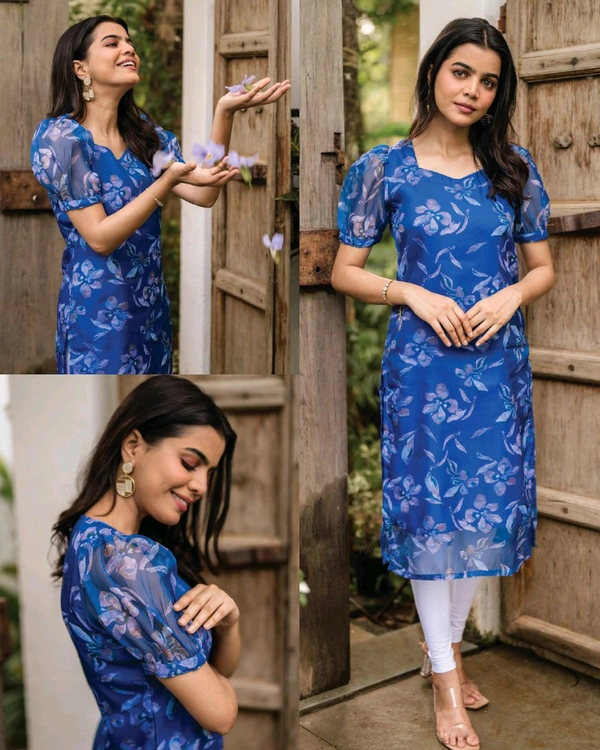 Daily college & office wear Kurti - Blue, 2XL