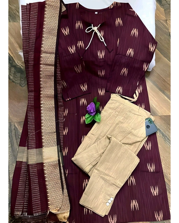 Khadi cotton daily wear kurta sets - Maroon, XL
