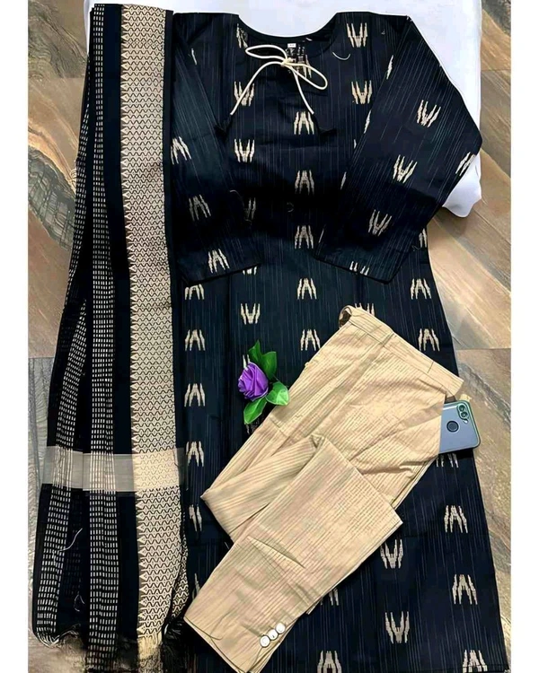Khadi cotton daily wear kurta sets - Black, L