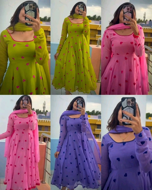 Designed to Make you feel Like a Queen.This perfect gift for your π.This heart Anarkali made with ππ premium Georgette Fabric With beautiful heart embroidery work all over Gown π - Pink, S