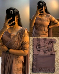 Trendy Net Embroidered kurti + dupata - Wine, S