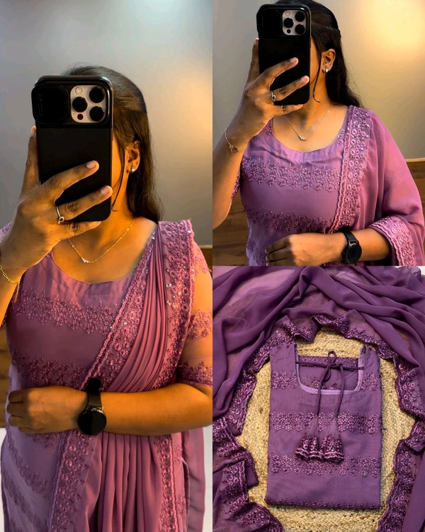 Trendy Net Embroidered kurti + dupata - Wisteria, M