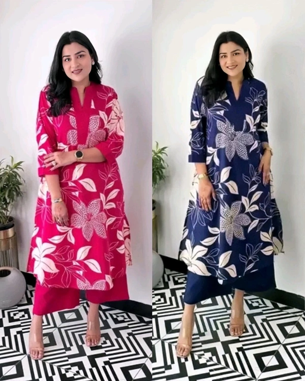 Launching Designer Co-Ords set in Cotton Floral Kurta with Palazzos - Blue, 3XL