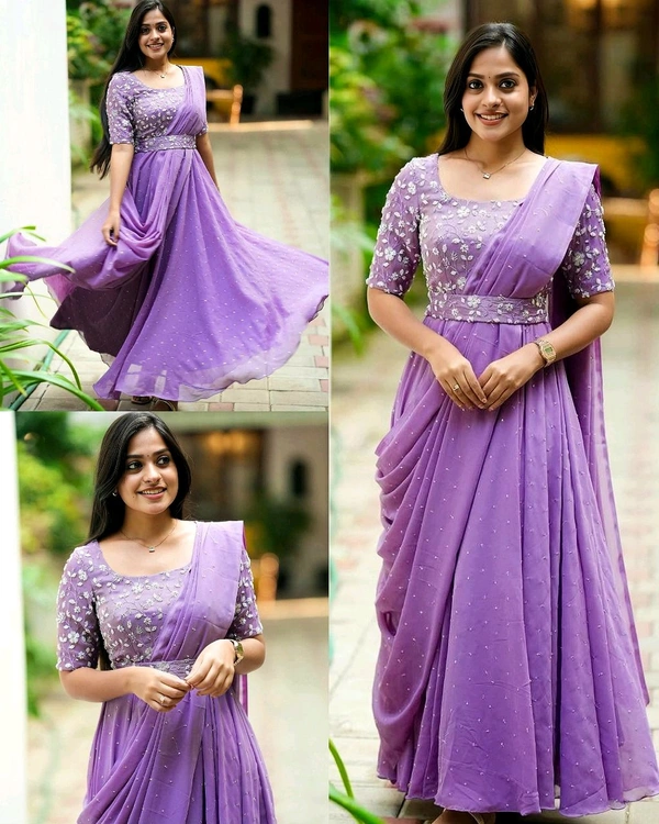 The Beautiful Partywear Gown With Attached Dupatta & Belt ❤️ - Mauve, 2XL