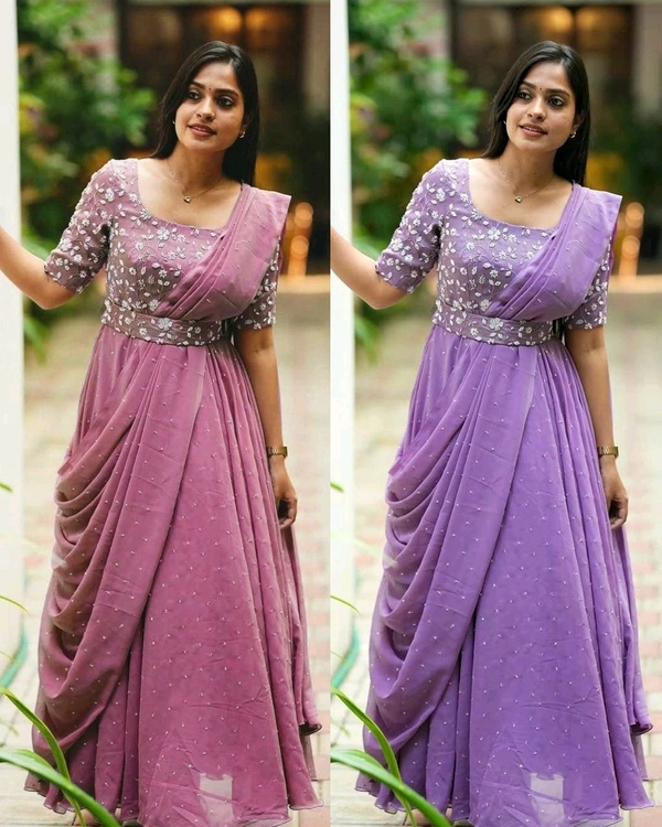 The Beautiful Partywear Gown With Attached Dupatta & Belt ❤️ - Turkish Rose, L