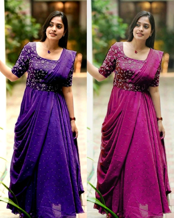 The Beautiful Partywear Gown With Attached Dupatta & Belt ❤️ - Cardinal Pink, L