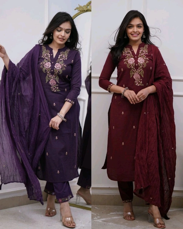 Trendy Stylish Kurti With Dupatta & Bottomwear - Maroon, XL