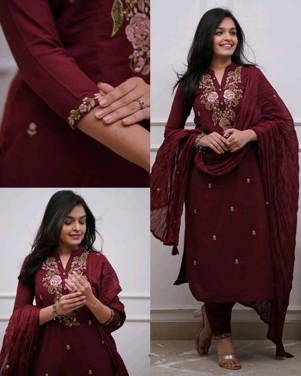 Trendy Stylish Kurti With Dupatta & Bottomwear - Cherry Pie, S