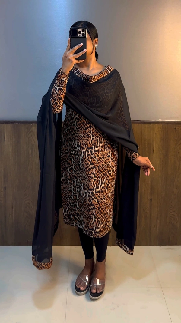 Animal Print Kurti plus Dupatta - Rusty Nail (1), M