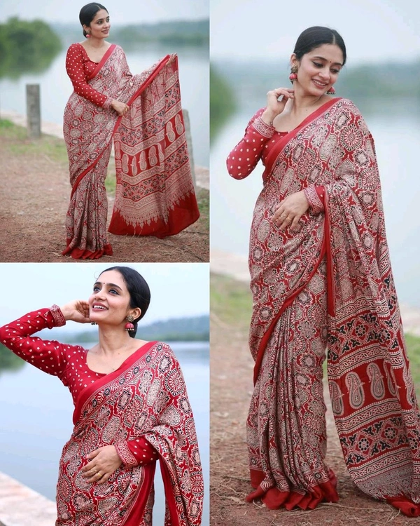 Launching New Modal Satin Crape Trending Saree - Maroon, Free Size
