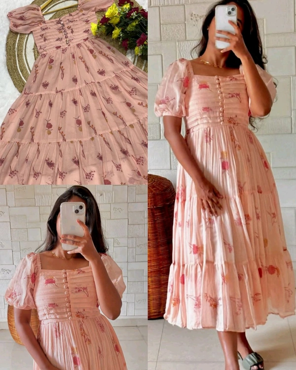 Bloom Beautifully, wear Effortlessly Georgette Maxi Set! Elegant Floral Prints On Soft Smooth Georgette Fabric Make You Stand Out With Style. - M