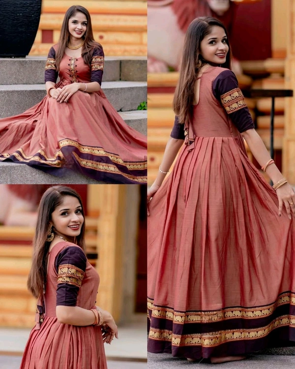NEW LAUNCHING EXCLUSIVE TRADATIONAL ANARKALI LONG GOWN - Peach, S