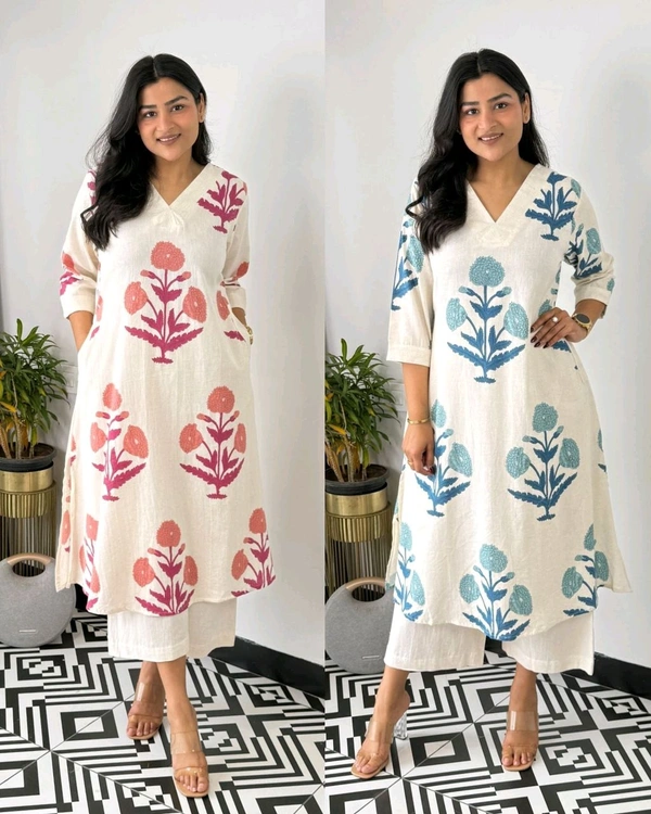 Trendy daily college & office wear Co-ord Set outfit relaxed & comfort fit - Blue & White, L