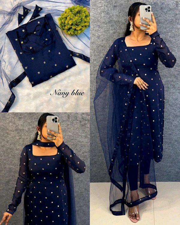 Trendy breathable & stylish Kurti With Duppatta - Navy Blue, L