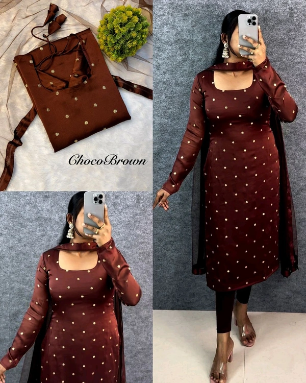 Trendy breathable & stylish Kurti With Duppatta - Choco Brown, L