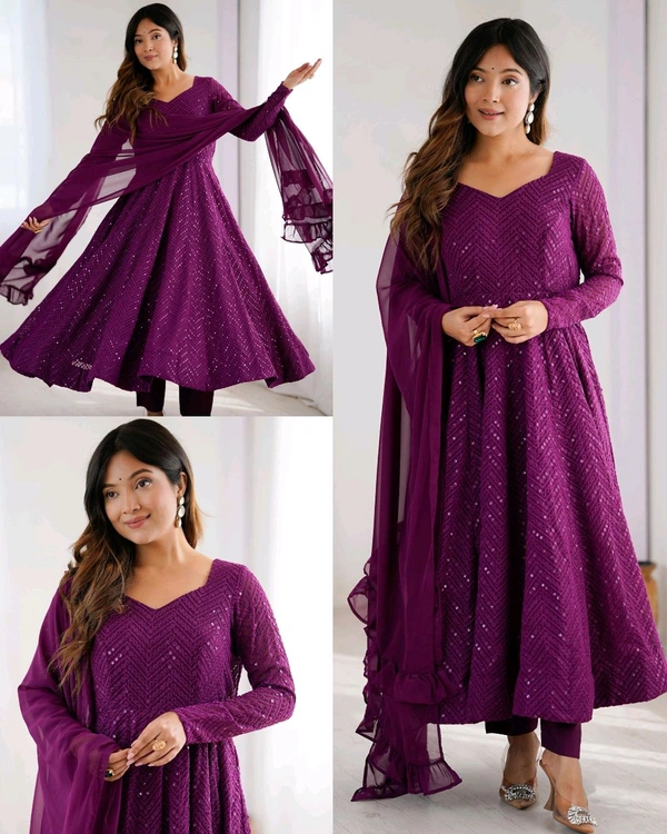 Trendy New Anarkali Arrives Fully Stitched Ready to Wear - Purple, L