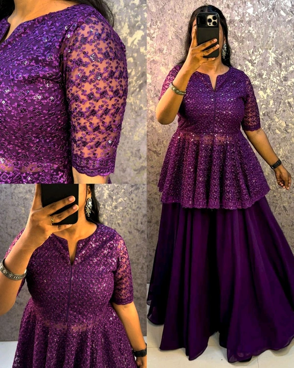 Launching trending Sharara set with peplum top - Purple, 3XL
