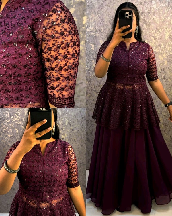 Launching trending Sharara set with peplum top - Wine, S