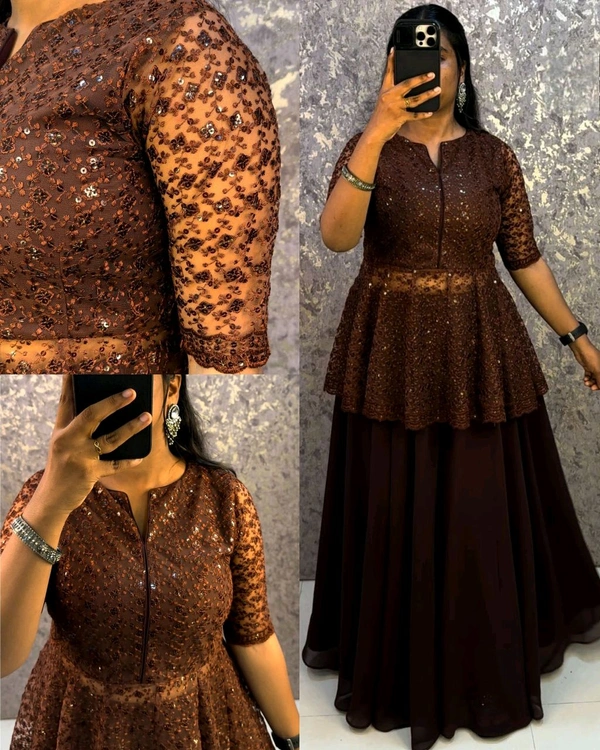 Launching trending Sharara set with peplum top - Brown, 5XL