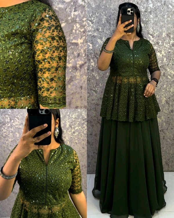 Launching trending Sharara set with peplum top - Green, 4XL