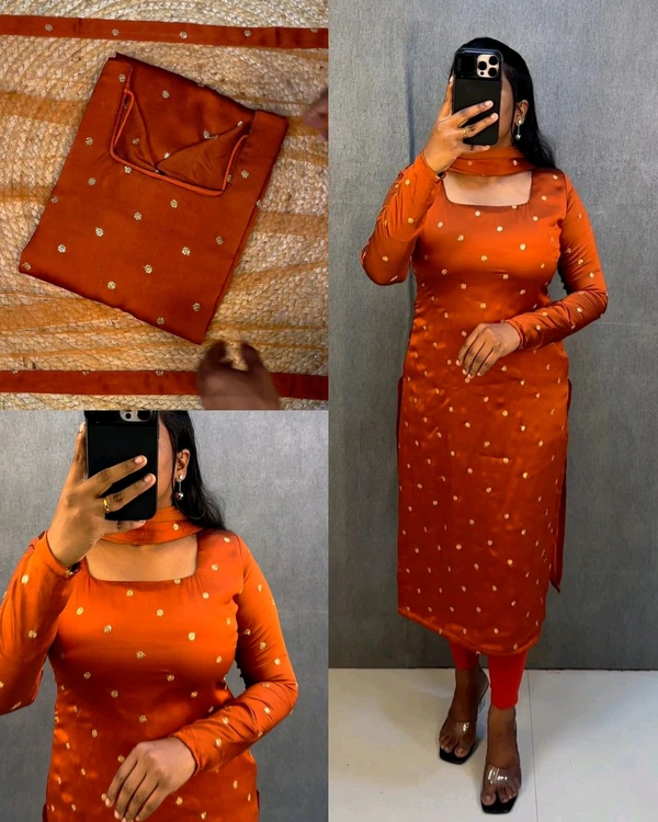 Trendy breathable & stylish Kurti With Duppatta - Orange Roughy, XL
