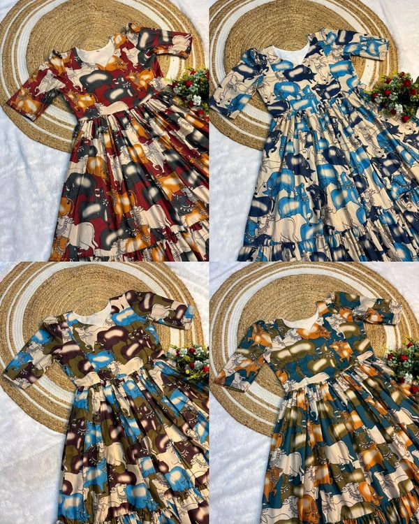 This beautiful kalamkari printed maxi gown made with soft cotton fabric and feeding zip also attached - Mango Tango, S