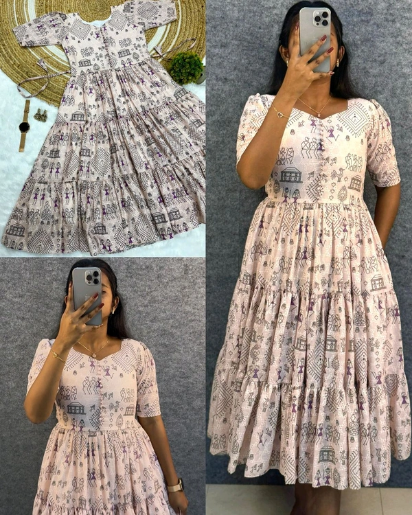 Launching the most unique "village print "Hakoba maxi gown with one side pocket - Prim, XL