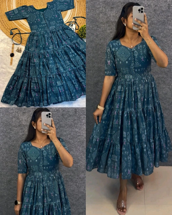 Launching the most unique "village print "Hakoba maxi gown with one side pocket - Orient, S