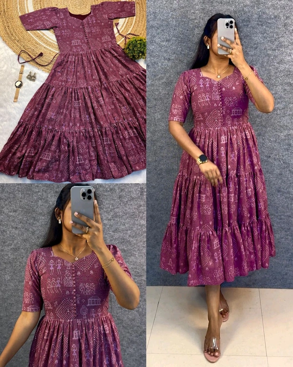 Launching the most unique "village print "Hakoba maxi gown with one side pocket - Pompadour, M