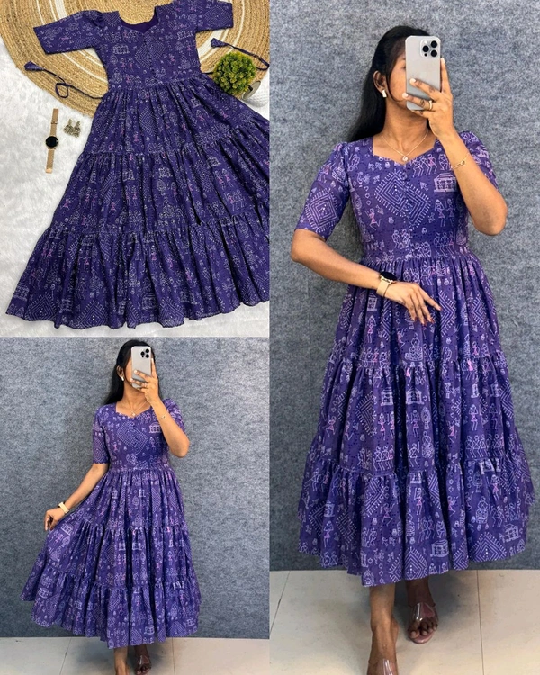 Launching the most unique "village print "Hakoba maxi gown with one side pocket - Persian Indigo, XL