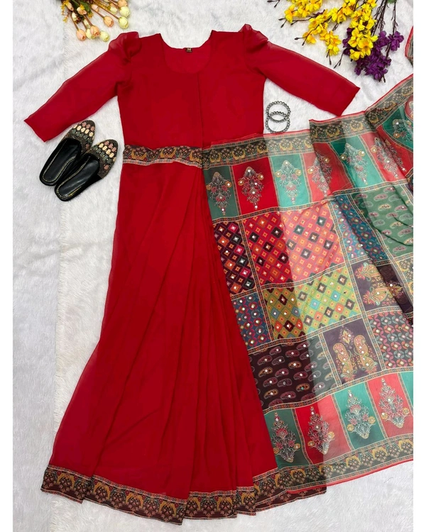 Trendy Zip and Go 30 Sec Gown Saree - 2XL, Red