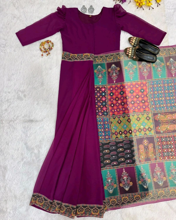 Trendy Zip and Go 30 Sec Gown Saree - L, Purple