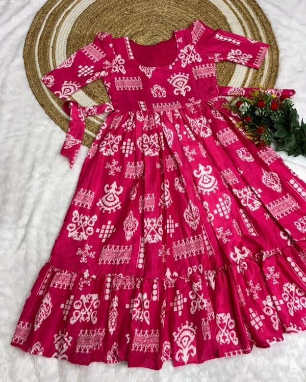 Trendy Maxi gown soft Maslin cotton with digital print. - Pink, L