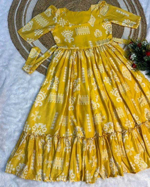 Trendy Maxi gown soft Maslin cotton with digital print. - Yellow, 2XL
