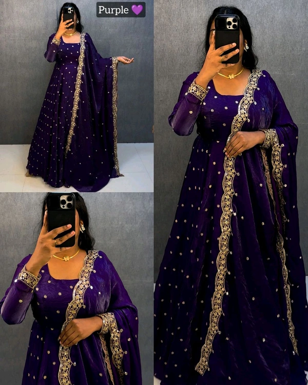 Super Trendy Party wear gown + dupata - Pigment Indigo, 2XL