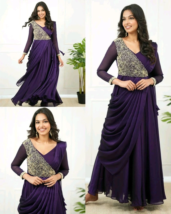 Look As Charming As This Beautiful Unique Style Pre-Draped Saree-ankarli With Beautiful Embroidery, Blouse Epitomizes Party-Ready Chic - 2XL