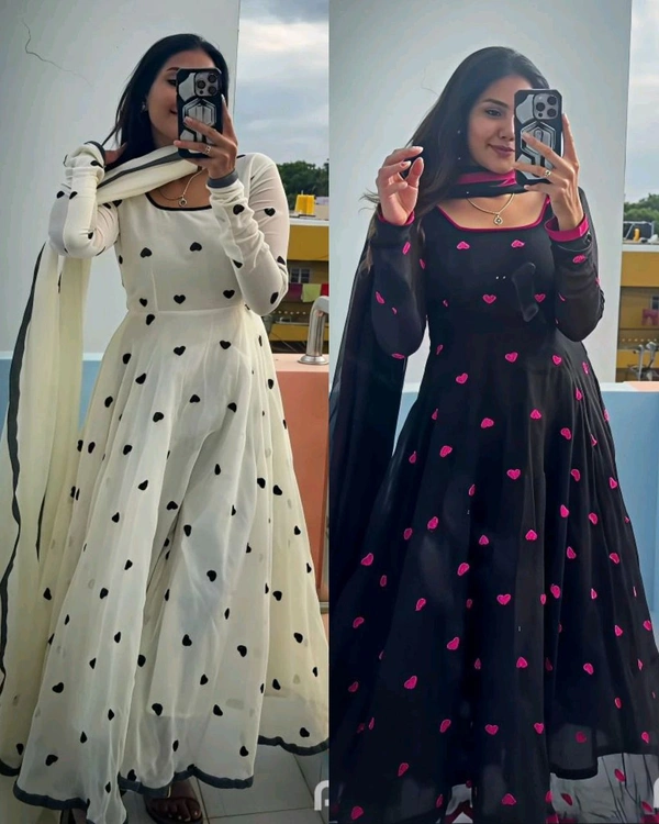 Designed to Make you feel Like a Queen.This perfect gift for your ๐.This heart Anarkali made with premium Georgette with beautiful heart embroidery ๐ - White, 2XL