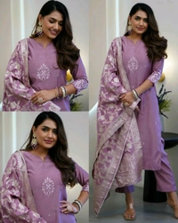 Trendy Pretty Design Straight Women Kurta Sets - Purple, S
