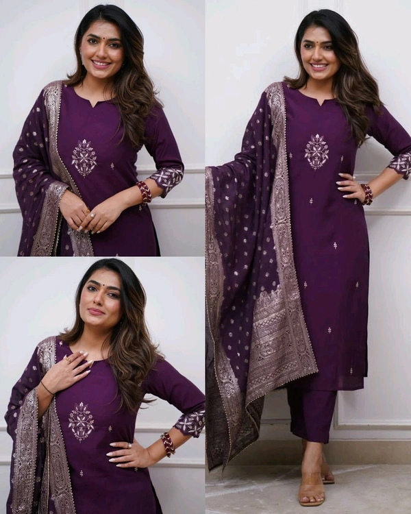 Trendy Pretty Design Straight Women Kurta Sets - Purple, XL