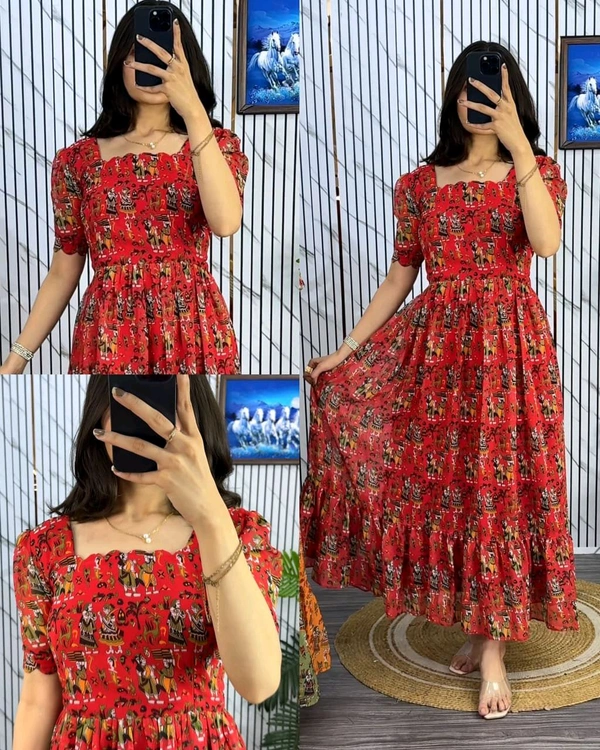 Traditional Kalamkari Premium Quality maxi gown - Red, L