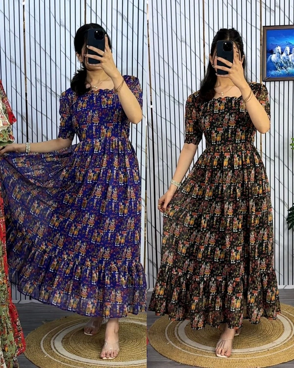 Traditional Kalamkari Premium Quality maxi gown - Pigment Indigo, L