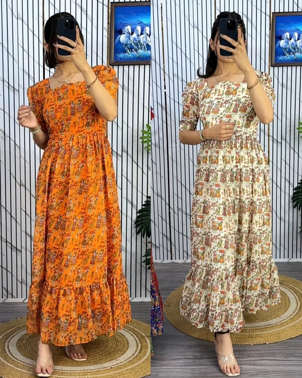 Traditional Kalamkari Premium Quality maxi gown - Mango Tango, M