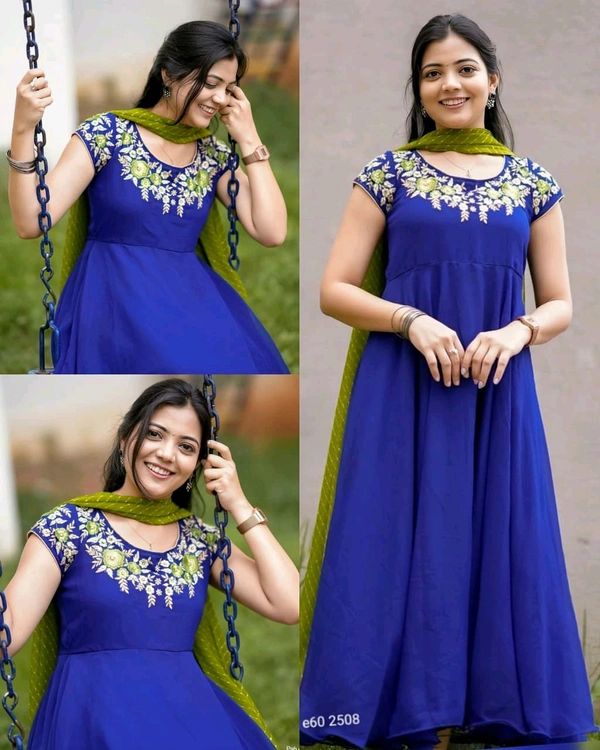 Elegance meets tradition in this Beautiful Georgette Anarkali!
- Blue, S
