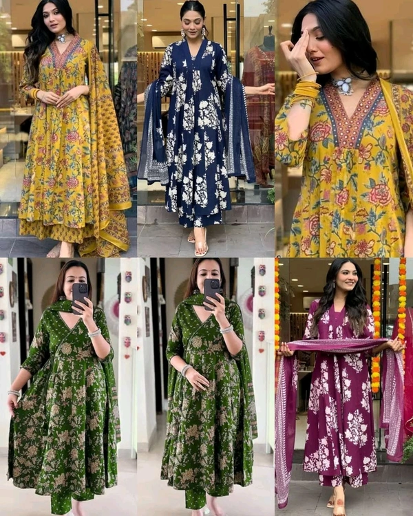 New styles comfortable anarkali Kurtis sets - Navy Blue, 3XL