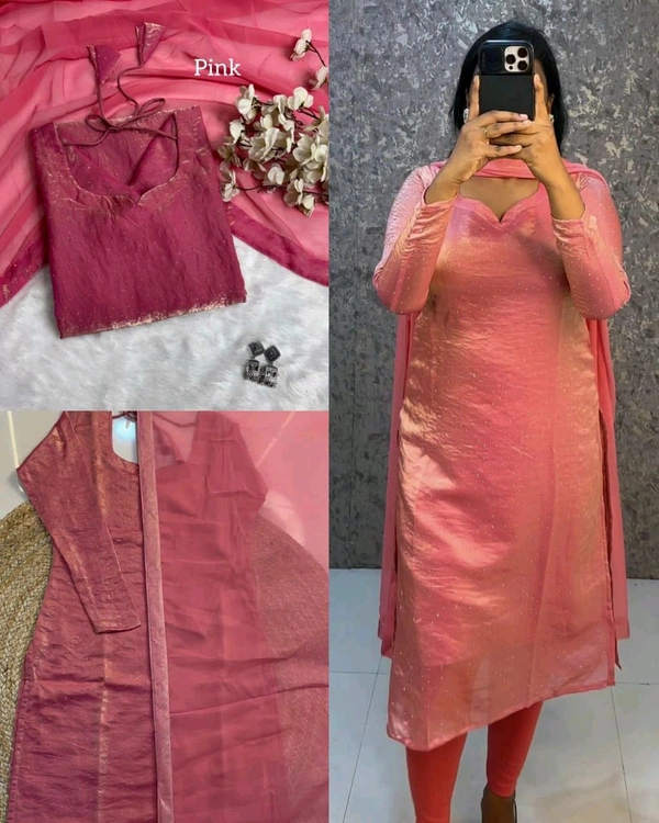 This kurti made with premium soft space silk with diamond work and matching soft georgette dupatta with 4 side lace broder
- Pink, 2XL