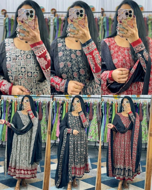 Introducing New Festival Spacial Kalamkari Gown with Full Set - Maroon, L