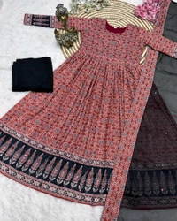 Introducing New Festival Spacial Kalamkari Gown with Full Set - Maroon, 2XL