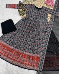 Introducing New Festival Spacial Kalamkari Gown with Full Set - Silver, 3XL