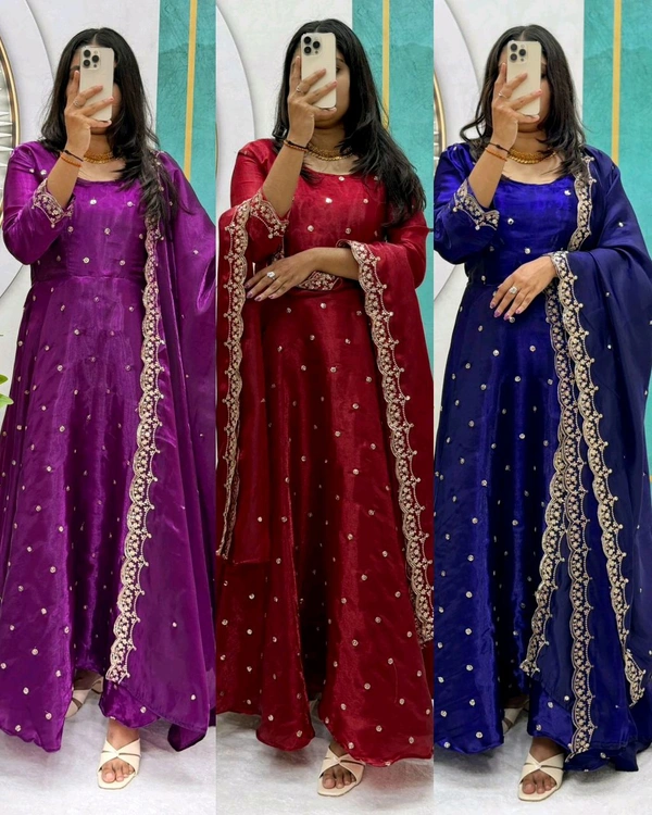 Trending Beautiful Soft Space Silk Sequins Embroidery Gown With Dupatta, elegance Look For Festive Season
- Violet Eggplant, L
